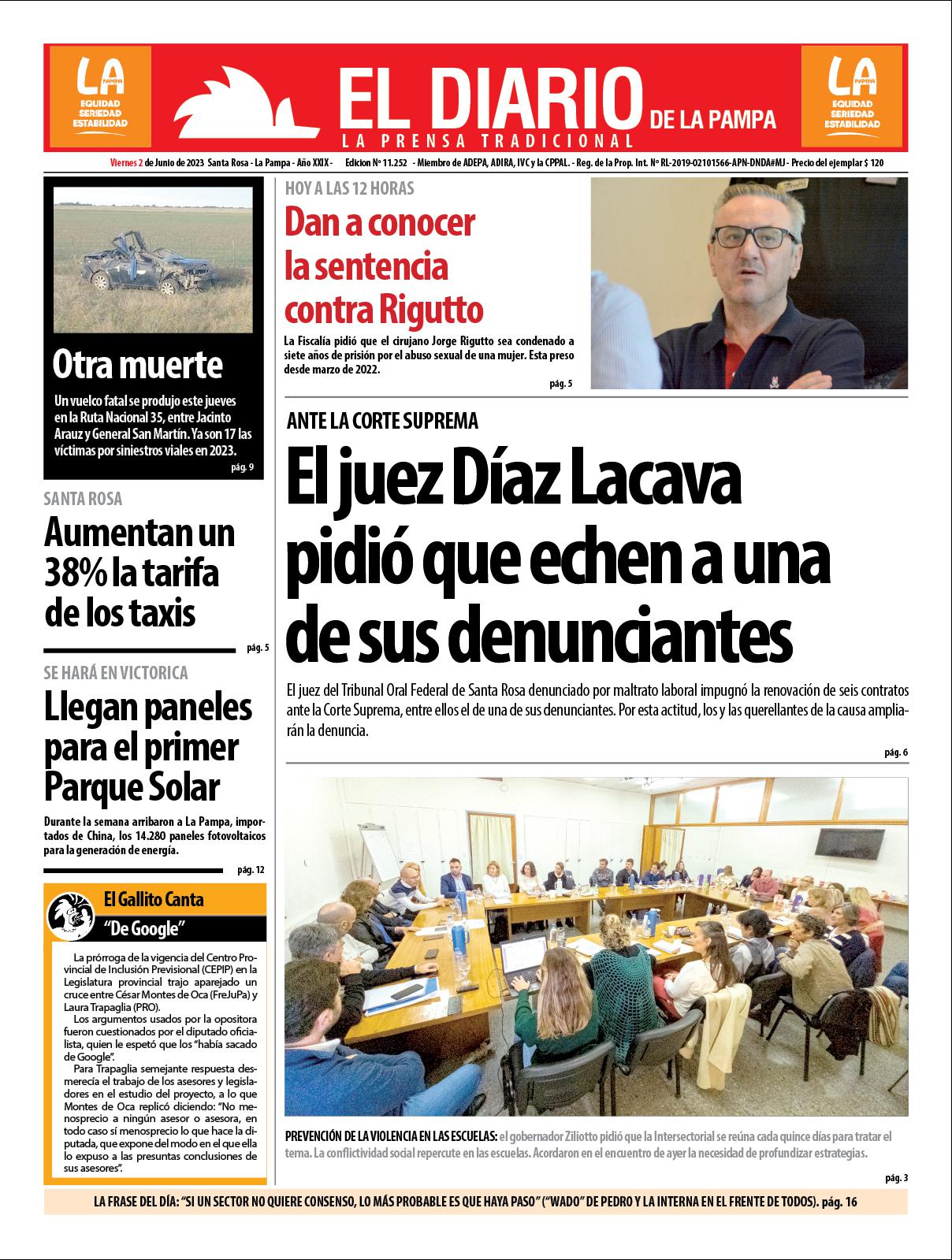 Tapa de El Diario en papel  viernes 02 de junio de 2023